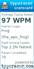 Scorecard for user the_epic_frog
