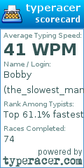 Scorecard for user the_slowest_man_on_earth
