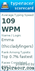 Scorecard for user thiccladyfingers