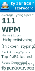 Scorecard for user thickpeniistyping