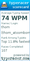 Scorecard for user thom_atoombom
