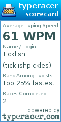 Scorecard for user ticklishpickles