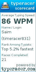 Scorecard for user timeracer831