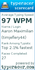 Scorecard for user timjeflery44