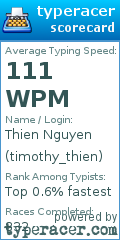 Scorecard for user timothy_thien
