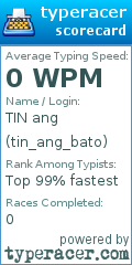 Scorecard for user tin_ang_bato