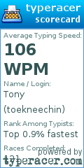 Scorecard for user toekneechin
