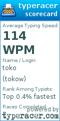 Scorecard for user tokow