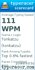 Scorecard for user tonkatzu
