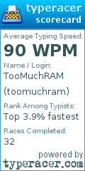 Scorecard for user toomuchram