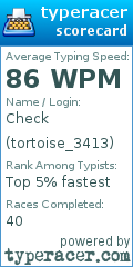 Scorecard for user tortoise_3413