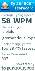 Scorecard for user tremendous_typer