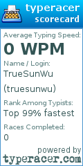Scorecard for user truesunwu