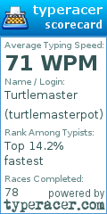 Scorecard for user turtlemasterpot