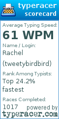 Scorecard for user tweetybirdbird