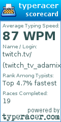 Scorecard for user twitch_tv_adamixbox