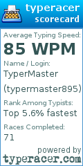 Scorecard for user typermaster895