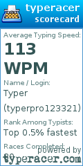 Scorecard for user typerpro123321