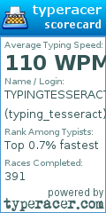 Scorecard for user typing_tesseract