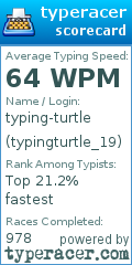 Scorecard for user typingturtle_19