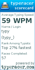 Scorecard for user typy_