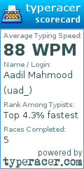 Scorecard for user uad_