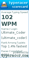Scorecard for user ultimate_coder