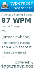 Scorecard for user urtooslowbabe