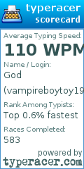 Scorecard for user vampireboytoy1999
