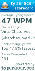 Scorecard for user viratchaturvedi777