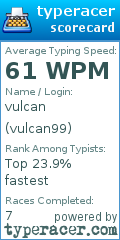 Scorecard for user vulcan99