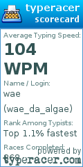 Scorecard for user wae_da_algae
