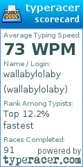 Scorecard for user wallabylolaby