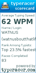 Scorecard for user watnusboutthatlife
