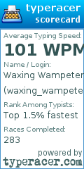 Scorecard for user waxing_wampeter