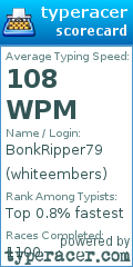 Scorecard for user whiteembers