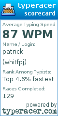 Scorecard for user whitfpj