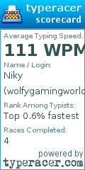 Scorecard for user wolfygamingworld