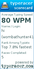 Scorecard for user wombathunter418