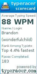 Scorecard for user wonderfulchild