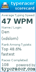 Scorecard for user xdslom