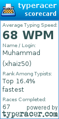 Scorecard for user xhaiz50