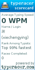 Scorecard for user xiechengying