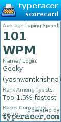 Scorecard for user yashwantkrishna