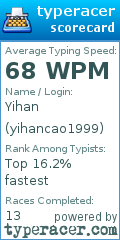 Scorecard for user yihancao1999