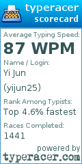 Scorecard for user yijun25