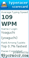 Scorecard for user yoaguchi