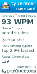 Scorecard for user yomanshi