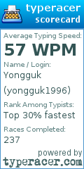 Scorecard for user yongguk1996