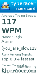 Scorecard for user you_are_slow123